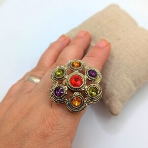 Multicolor Gemstone Statement Ring stretch